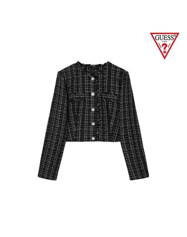[갤러리아] GUESS 25FW [여성] YP4W1806 프린지 디테일 주얼버튼 크롭 긴팔트위드 자켓