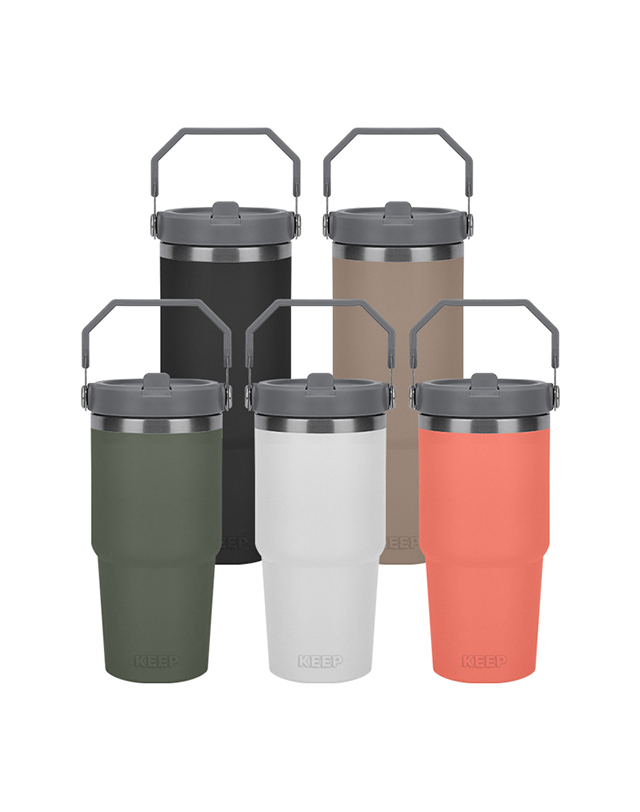 킵_캠핑 킵 KEEP 플랫 스트로우 대용량 보온보냉 텀블러 600ml/900ml 착용컷