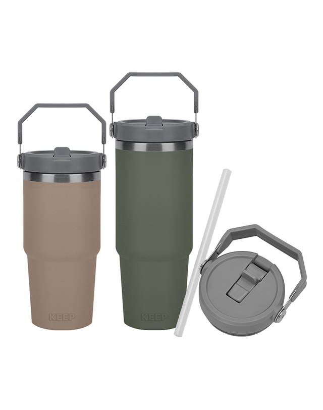킵_캠핑 킵 KEEP 플랫 스트로우 대용량 보온보냉 텀블러 600ml/900ml 착용컷