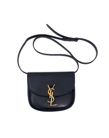 생로랑 여성 YSL 금장 로고 스무스 레더 카이아 스몰 크로스 숄더백 사첼백 블랙