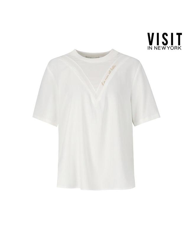 비지트 인 뉴욕 [비지트인뉴욕] 레터링 반팔 블라우스 (VZ7SS10) 착용컷