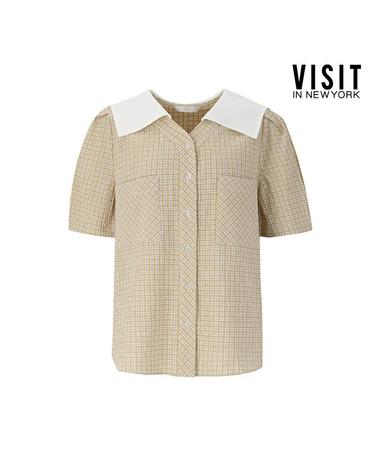 [비지트인뉴욕] 배색 칼라 체크 블라우스 (VZ5SS30)