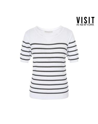 [비지트인뉴욕] 라운드넥 스트라이프 반팔 니트 (VZ4SK90)