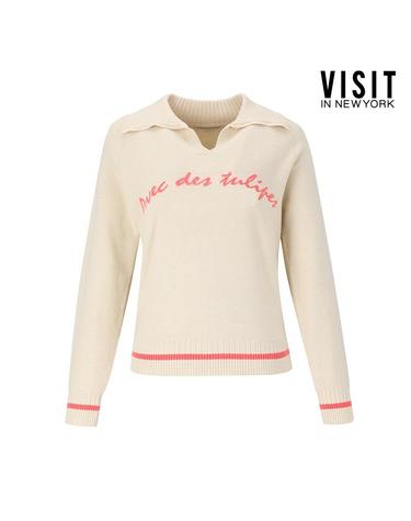 [비지트인뉴욕] 오픈 칼라 라인포인트 레터링 니트 (VZ3LK10)