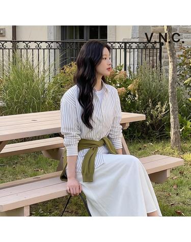 [비지트인뉴욕] 스트라이프 칼라넥 셔츠 (VC8LSE1)