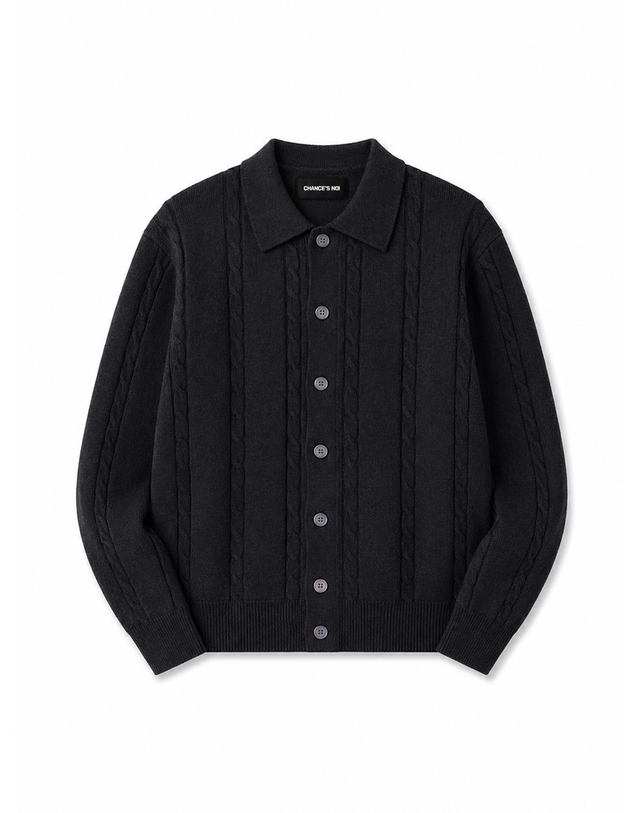 챈세스노이 덴스 모달 케이블 카라넥 니트 가디건(5color)/M243OT02 착용컷