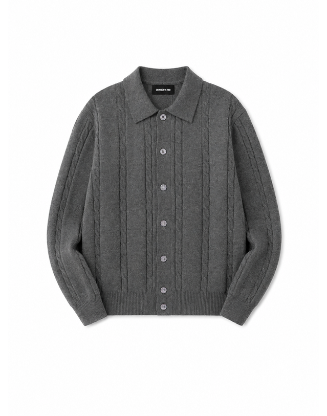 챈세스노이 덴스 모달 케이블 카라넥 니트 가디건(5color)/M243OT02 착용컷