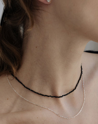 TB005 black crystal beads necklace