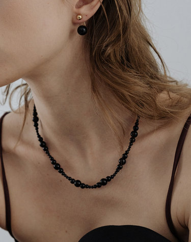 [silver925] TB003 onyx mix black ball necklace