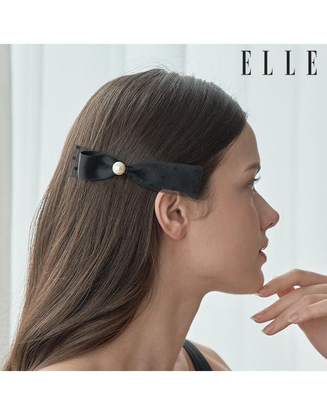 엘르헤어 진주 포인트 리본 헤어핀 ELHP003 착용컷