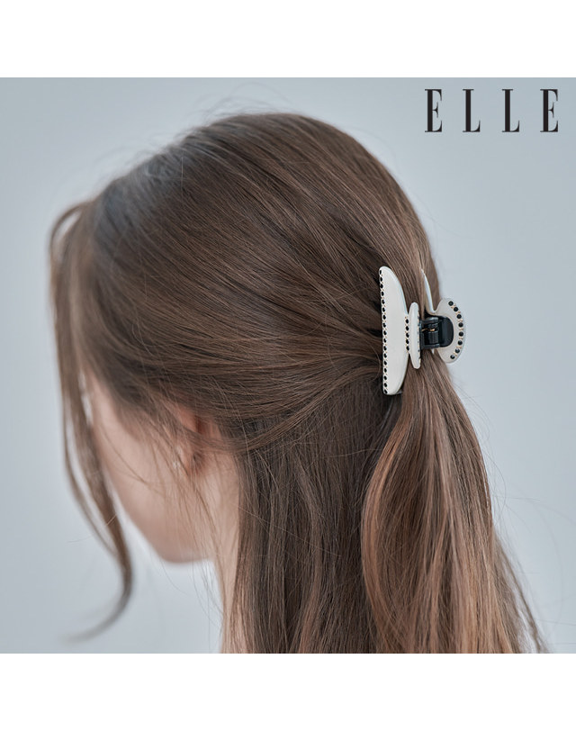 엘르헤어 블랙 큐빅 포인트 스몰 집게핀 ELHC011 착용컷