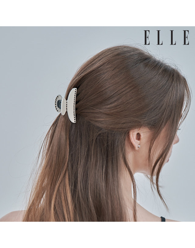 엘르헤어 블랙 큐빅 포인트 스몰 집게핀 ELHC011 착용컷