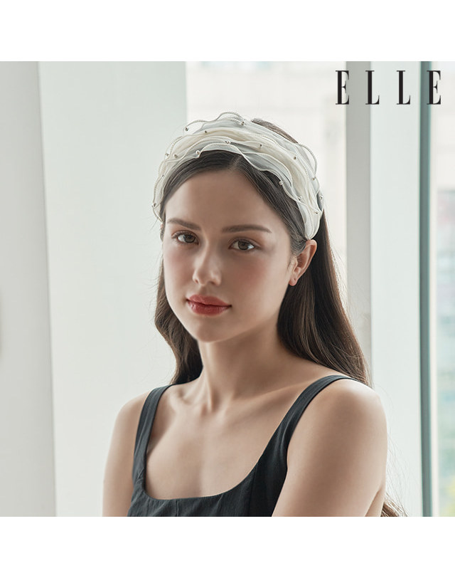 엘르헤어 진주 포인트 웨이브 헤어밴드 ELHB010 착용컷