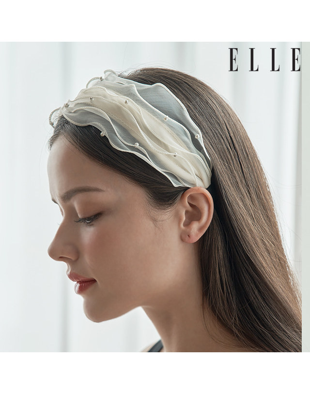엘르헤어 진주 포인트 웨이브 헤어밴드 ELHB010 착용컷