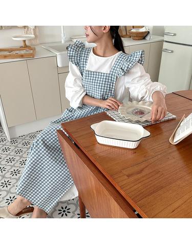 코발트 프릴 롱앞치마 에이프런 주방/카페/공방/브이로그 4color