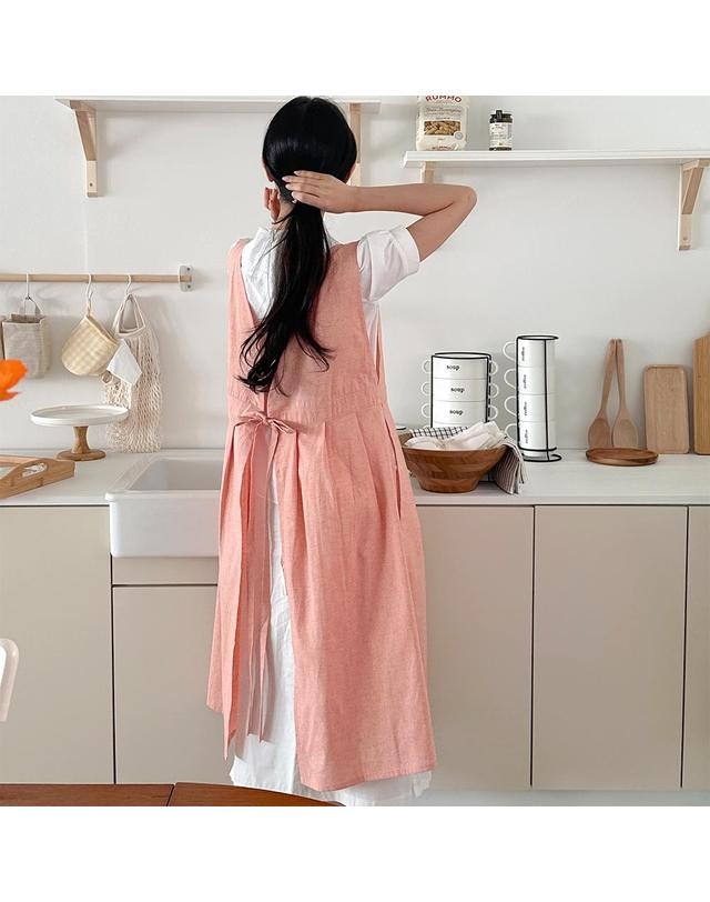 까사베르데 네드 라인 슬릿 랩 롱앞치마 주방/카페/공방/브이로그 6color 착용컷