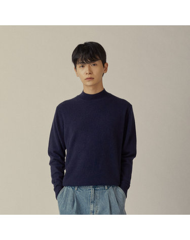 GRADE A 퓨어 캐시미어100 모크넥 네이비