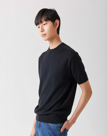 캐시미어 수피마 펀칭 라운드니트 블랙_홀가먼트