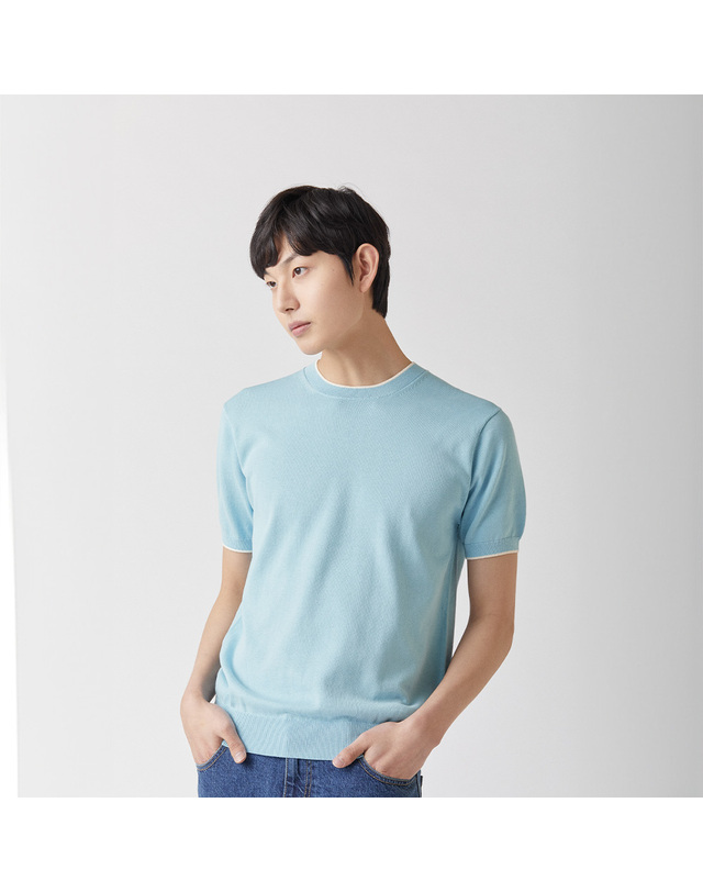 매너그램 울트라파인 실켓 라운드니트 스카이_안티필링 착용컷