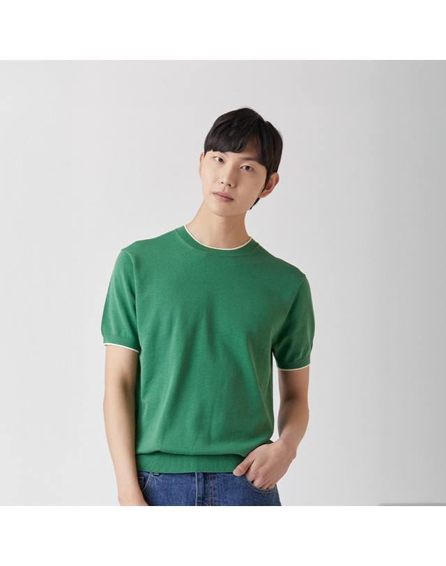 매너그램 울트라파인 실켓 라운드니트 그린_안티필링 착용컷