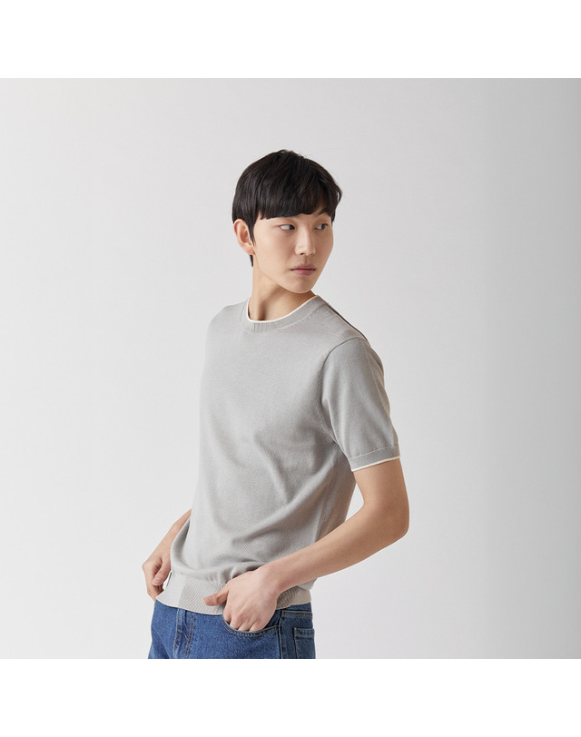 매너그램 울트라파인 실켓 라운드니트 그레이_안티필링 착용컷