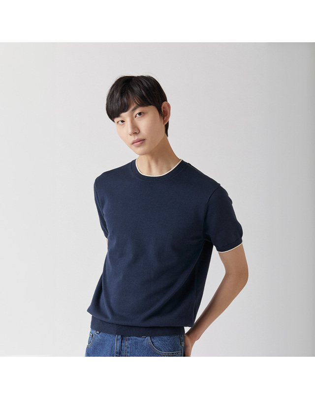 매너그램 울트라파인 실켓 라운드니트 네이비_안티필링 착용컷