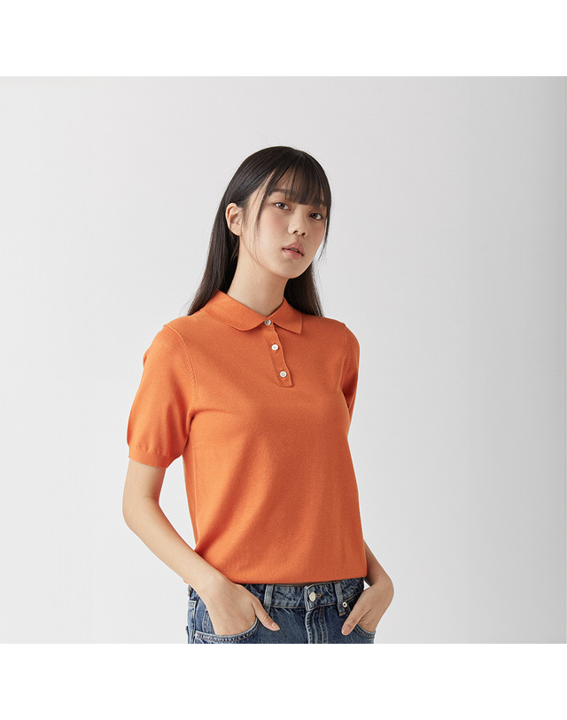 매너그램 하이테크 올인원 카라니트 오렌지_소프트 핸드필 WOMEN 착용컷
