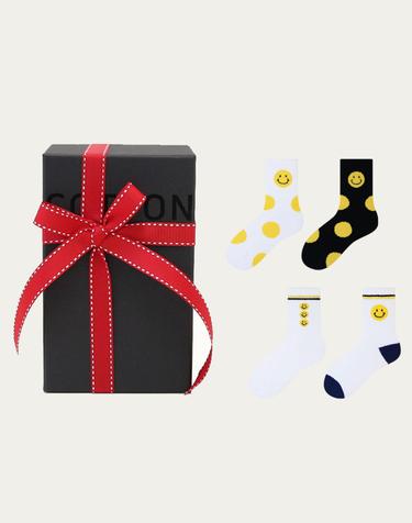 8017 여성 스마일빅도트 수면양말 4족 선물세트+쇼핑백