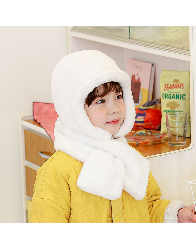 베이-비 [BAY-B] 유아 아동 방한 소프트 모자+머플러 세트 4color 착용컷