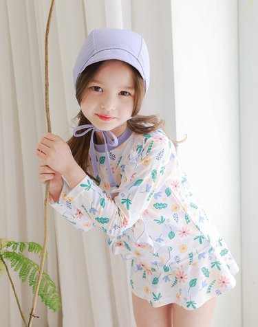 BAY-B 유아 아동 여아 라일락 래쉬가드 상하의+보넷세트