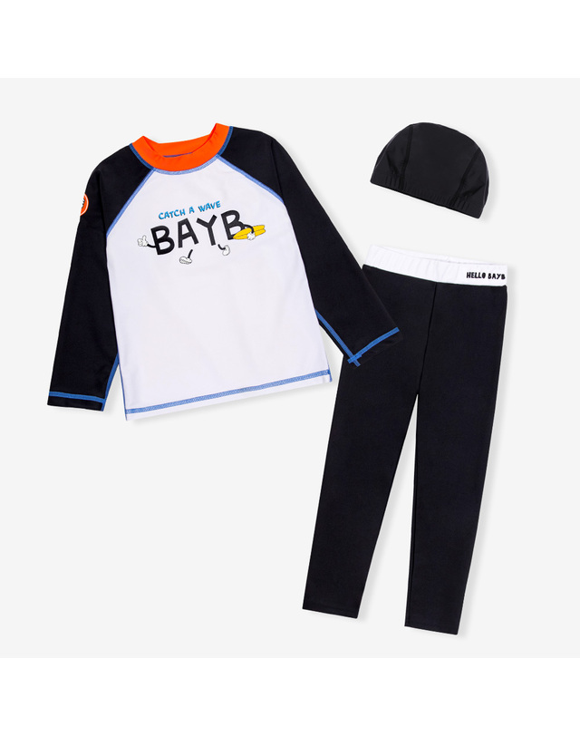베이-비 BAY-B 유아 아동 카툰-서프 래쉬가드 상하의+수영모세트 착용컷
