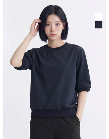 웨스트우드 여성 우븐 레이어드 5부 라운드티_WO1WCTR406
