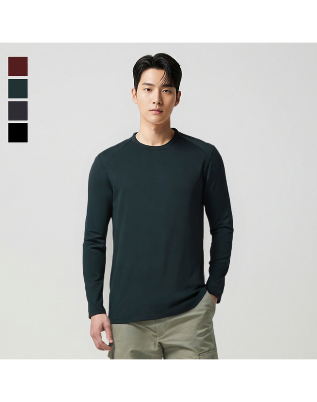 웨스트우드 웨스트우드 남성 히트커버 기모 라운드티_WO3MTTR403 착용컷