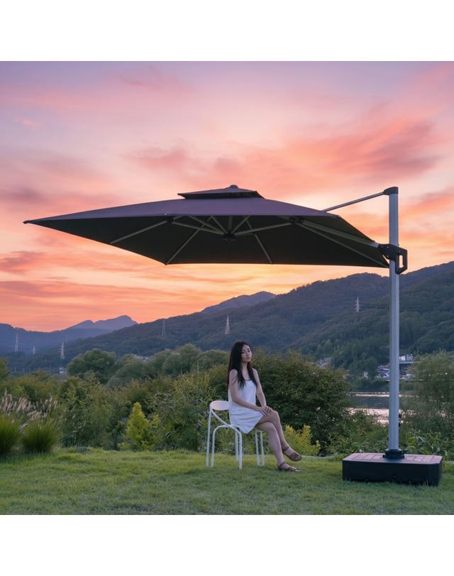 올지 올지 누아브 대형 파라솔 3m 받침대 세트 led 사각 폴딩 접이식 각도조절 회전 야외 카페 옥상 정원 테라스 착용컷