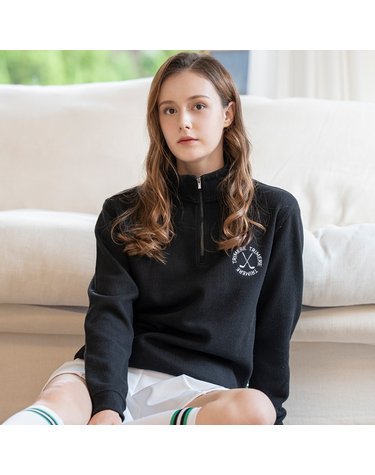 CIRCLE LOGO HALF ZIP UP UNISEX BLACK