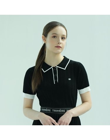 COOL CABLE TIPPING KNIT POLO BLACK