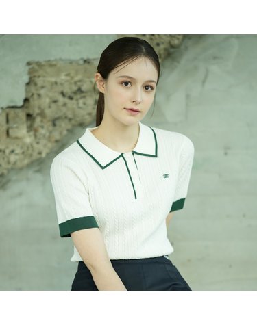 COOL CABLE TIPPING KNIT POLO IVORY