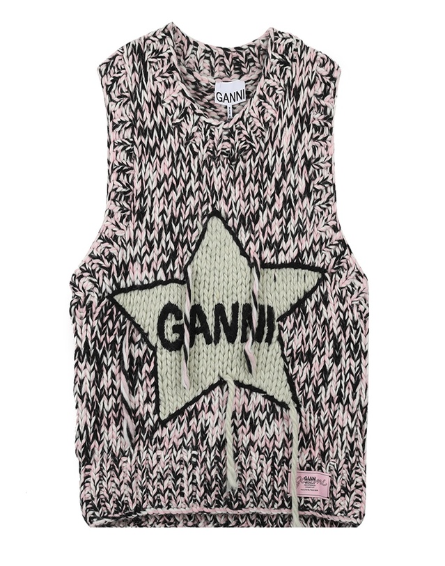 가니 가니 핑크 그래픽 여성 울 니트 베스트 K2346-868 착용컷