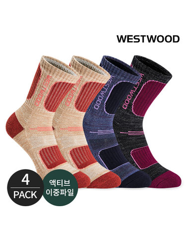웨스트우드 여성 포인트컬러 배색 등산 장목양말 4P_MX