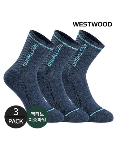 웨스트우드 여성 쿠션 라인배색 사이드 메쉬 등산 중장목양말 3P_NY