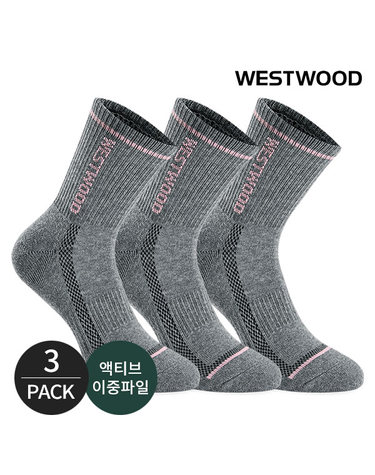 웨스트우드 여성 쿠션 라인배색 사이드 메쉬 등산 중장목양말 3P_DG