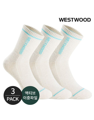 웨스트우드 여성 쿠션 라인배색 사이드 메쉬 등산 중장목양말 3P_BE