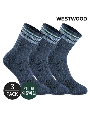 웨스트우드 여성 쿠션 탑링글 컬러배색 등산 중장목양말 3P_NY