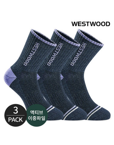 웨스트우드 여성 쿠션 컬러 라인 포인트 등산 중장목양말 3P_NY