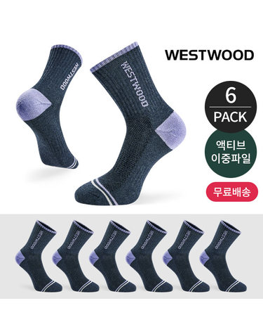 웨스트우드 여성 쿠션 컬러 라인 포인트 등산 중장목양말 6P_NY