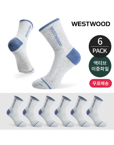 웨스트우드 여성 쿠션 컬러 라인 포인트 등산 중장목양말 6P_LG
