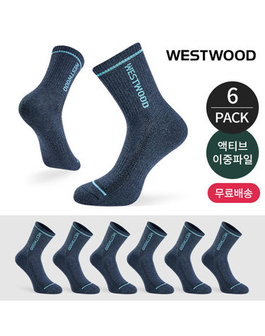 웨스트우드 여성 쿠션 라인배색 사이드 메쉬 등산 중장목양말 6P_NY
