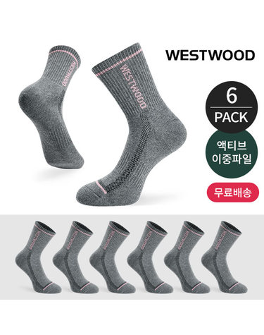 웨스트우드 여성 쿠션 라인배색 사이드 메쉬 등산 중장목양말 6P_DG