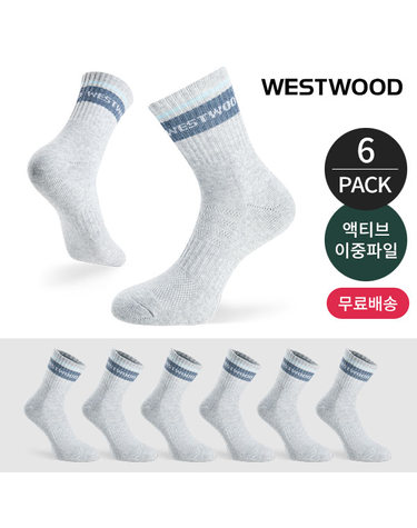 웨스트우드 여성 쿠션 탑링글 컬러배색 등산 중장목양말 6P_LG