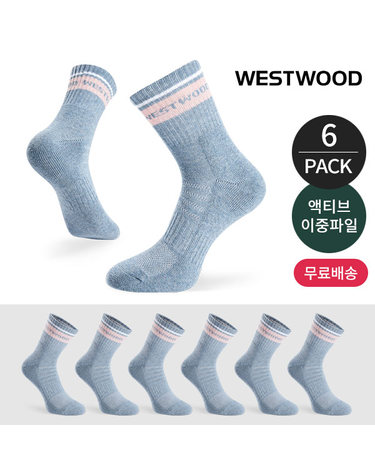 웨스트우드 여성 쿠션 탑링글 컬러배색 등산 중장목양말 6P_LB